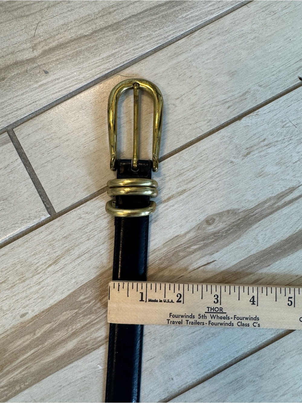 Ladie’s Harve Bernard Black Leather Belt with Gold Buckle - Picture 3 of 5